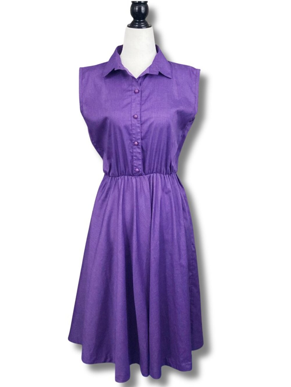 VINTAGE Sleeveless purple button-front fit-and-flare shirtwaist dress SMALL MED - Picture 3 of 15
